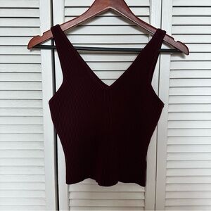 House of Harlow 1960 Ribbed Knit Tank Burgundy Sleeveless Top Size M